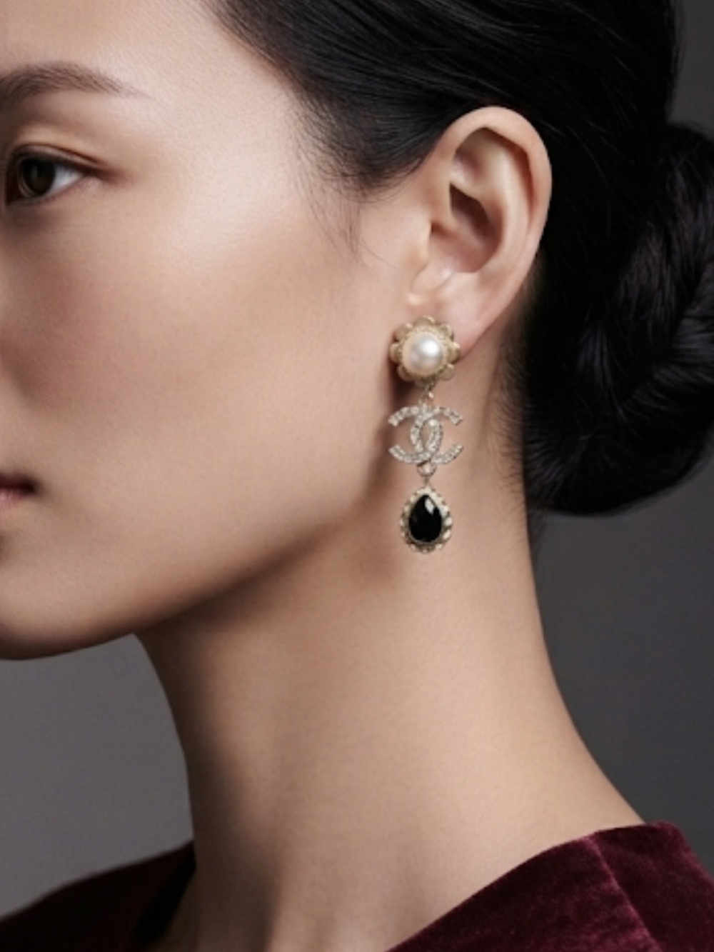 CHANEL Pearl Agate Drop Earrings